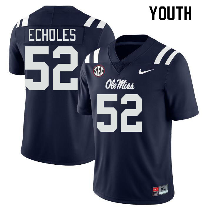Youth #52 William Echoles Ole Miss Rebels College Football Jerseys Stitched-Navy